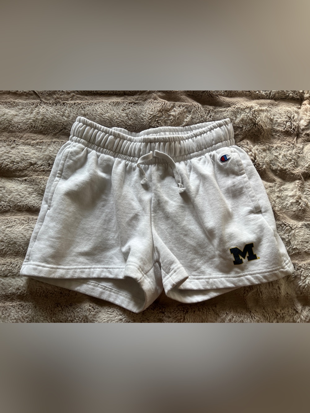 Champion White Drawstring Sweatpants with Logo - university of Michigan